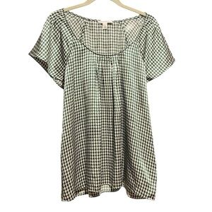 Banana Republic 100% Silk Blouse – Green & White Houndstooth | Women’s XL